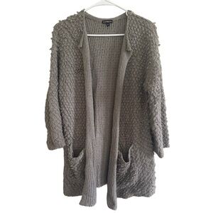 Express Open Front Shaggy Loop Sweater Texture Gray Wool 3/4 Sleeve Sweater XS